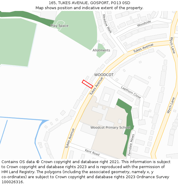 165, TUKES AVENUE, GOSPORT, PO13 0SD: Location map and indicative extent of plot
