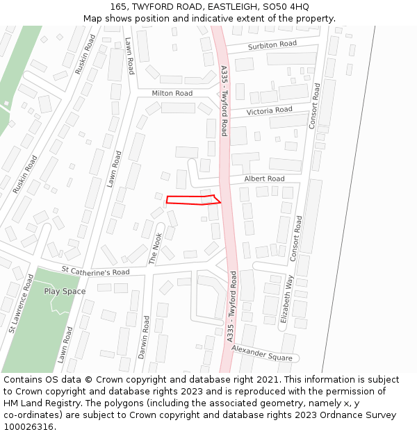 165, TWYFORD ROAD, EASTLEIGH, SO50 4HQ: Location map and indicative extent of plot