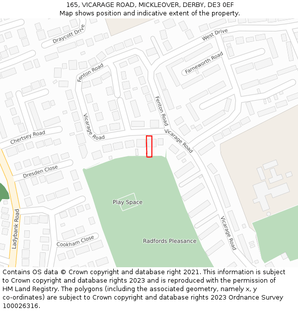 165, VICARAGE ROAD, MICKLEOVER, DERBY, DE3 0EF: Location map and indicative extent of plot