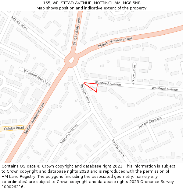 165, WELSTEAD AVENUE, NOTTINGHAM, NG8 5NR: Location map and indicative extent of plot