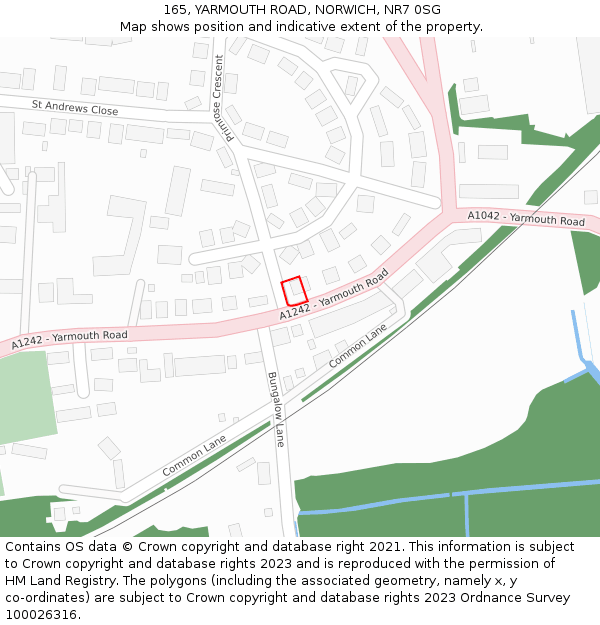 165, YARMOUTH ROAD, NORWICH, NR7 0SG: Location map and indicative extent of plot