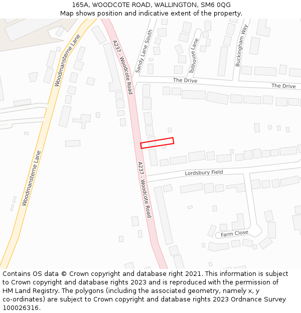165A, WOODCOTE ROAD, WALLINGTON, SM6 0QG: Location map and indicative extent of plot
