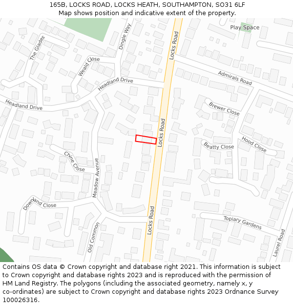 165B, LOCKS ROAD, LOCKS HEATH, SOUTHAMPTON, SO31 6LF: Location map and indicative extent of plot