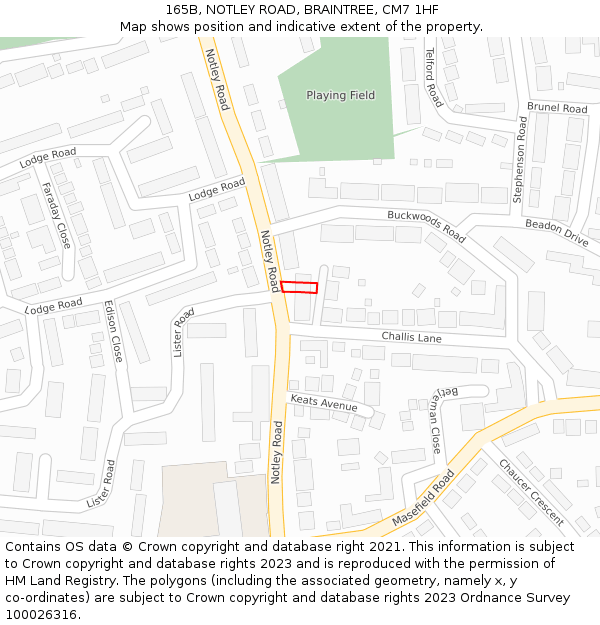 165B, NOTLEY ROAD, BRAINTREE, CM7 1HF: Location map and indicative extent of plot