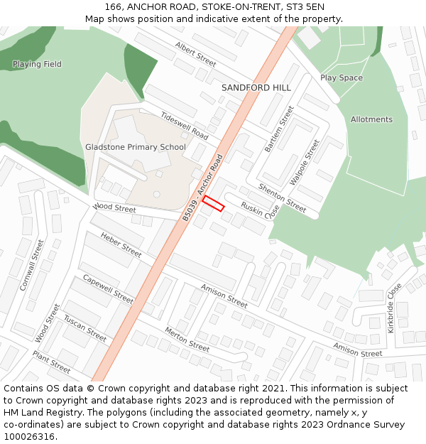 166, ANCHOR ROAD, STOKE-ON-TRENT, ST3 5EN: Location map and indicative extent of plot