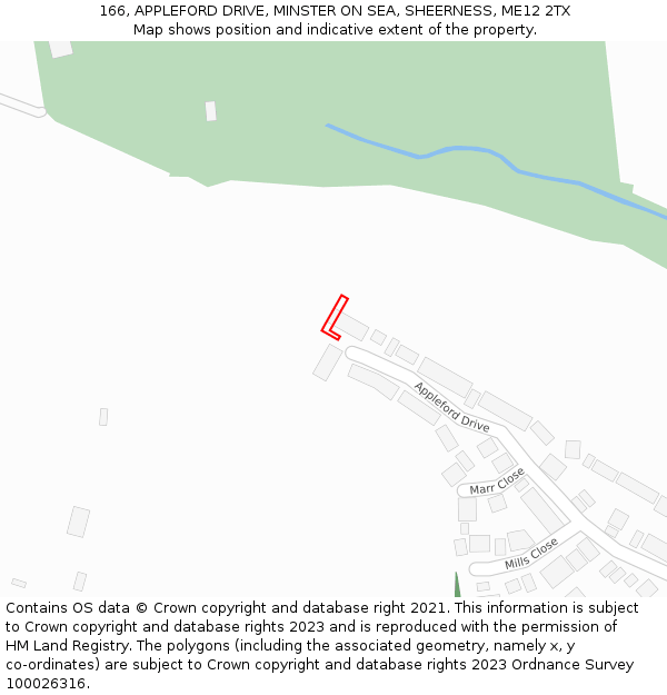 166, APPLEFORD DRIVE, MINSTER ON SEA, SHEERNESS, ME12 2TX: Location map and indicative extent of plot