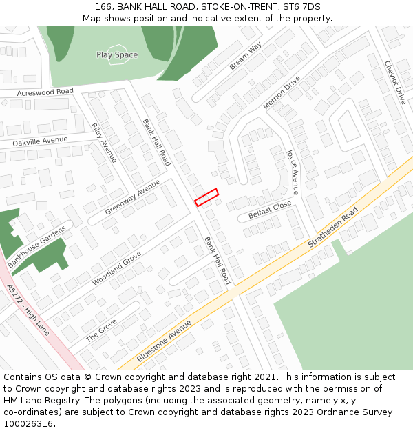 166, BANK HALL ROAD, STOKE-ON-TRENT, ST6 7DS: Location map and indicative extent of plot