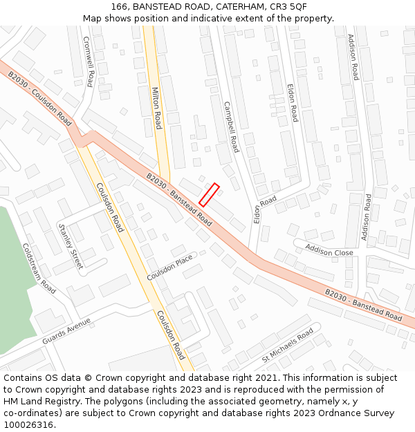 166, BANSTEAD ROAD, CATERHAM, CR3 5QF: Location map and indicative extent of plot