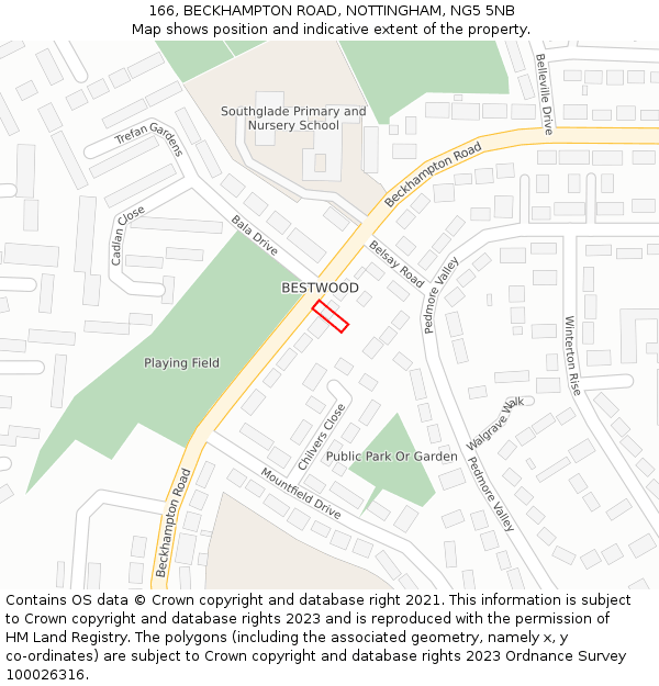 166, BECKHAMPTON ROAD, NOTTINGHAM, NG5 5NB: Location map and indicative extent of plot