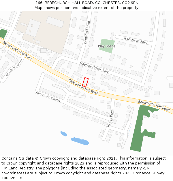 166, BERECHURCH HALL ROAD, COLCHESTER, CO2 9PN: Location map and indicative extent of plot