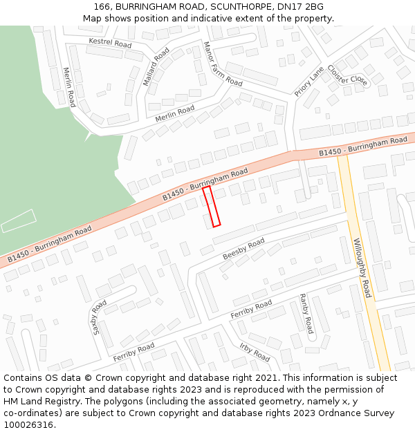 166, BURRINGHAM ROAD, SCUNTHORPE, DN17 2BG: Location map and indicative extent of plot