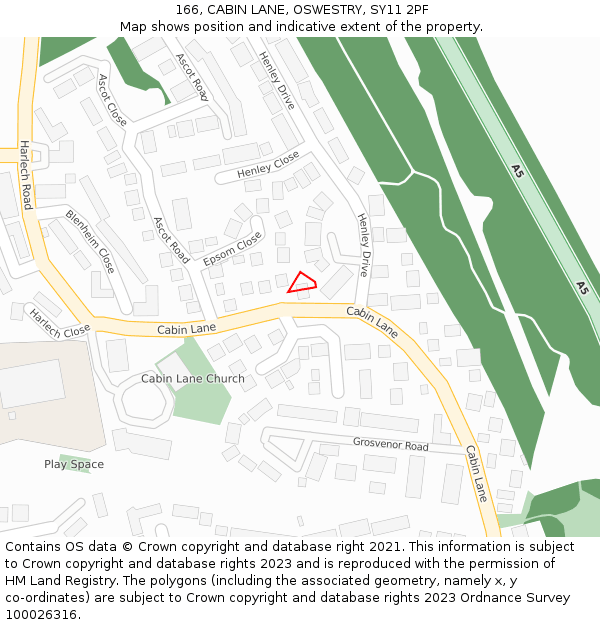 166, CABIN LANE, OSWESTRY, SY11 2PF: Location map and indicative extent of plot