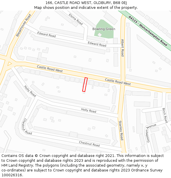 166, CASTLE ROAD WEST, OLDBURY, B68 0EJ: Location map and indicative extent of plot