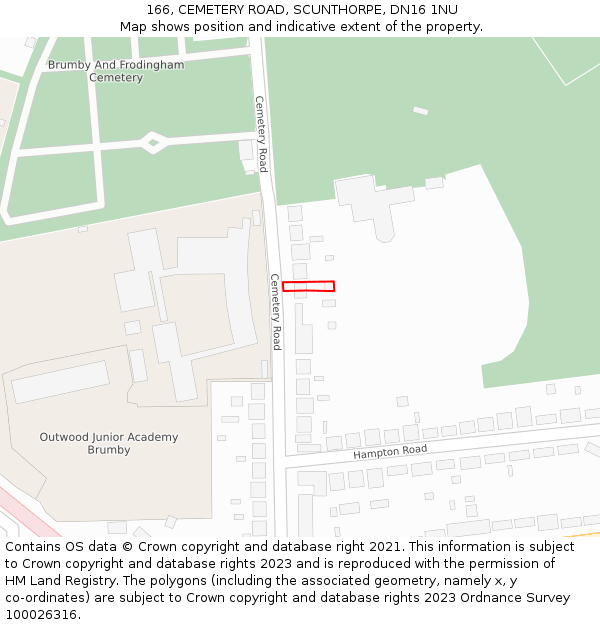 166, CEMETERY ROAD, SCUNTHORPE, DN16 1NU: Location map and indicative extent of plot