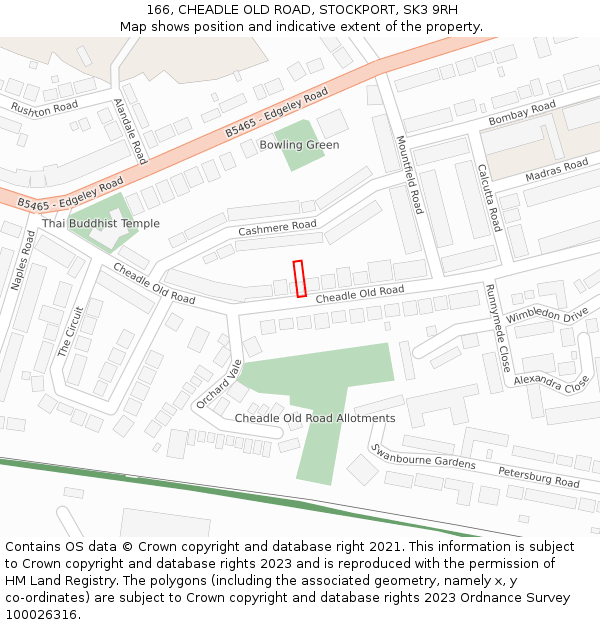 166, CHEADLE OLD ROAD, STOCKPORT, SK3 9RH: Location map and indicative extent of plot