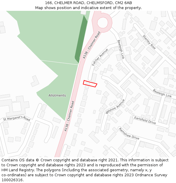 166, CHELMER ROAD, CHELMSFORD, CM2 6AB: Location map and indicative extent of plot