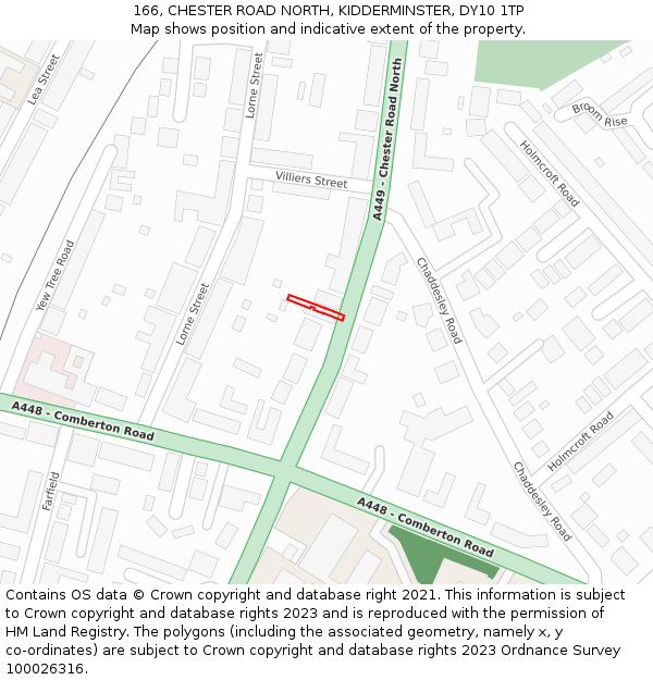 166, CHESTER ROAD NORTH, KIDDERMINSTER, DY10 1TP: Location map and indicative extent of plot