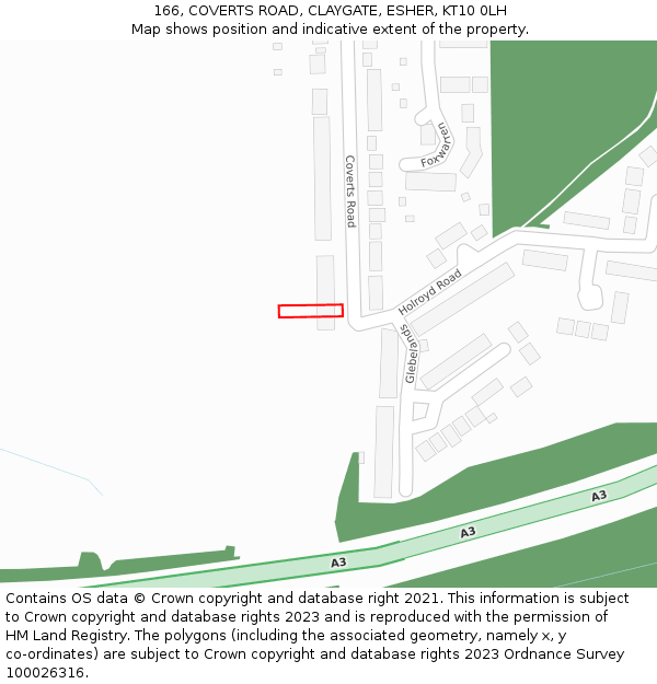 166, COVERTS ROAD, CLAYGATE, ESHER, KT10 0LH: Location map and indicative extent of plot