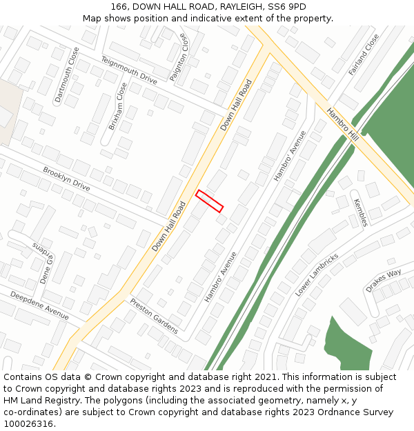 166, DOWN HALL ROAD, RAYLEIGH, SS6 9PD: Location map and indicative extent of plot
