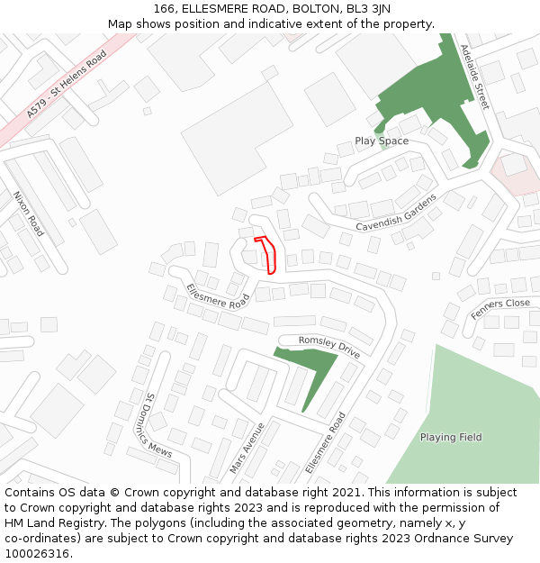 166, ELLESMERE ROAD, BOLTON, BL3 3JN: Location map and indicative extent of plot