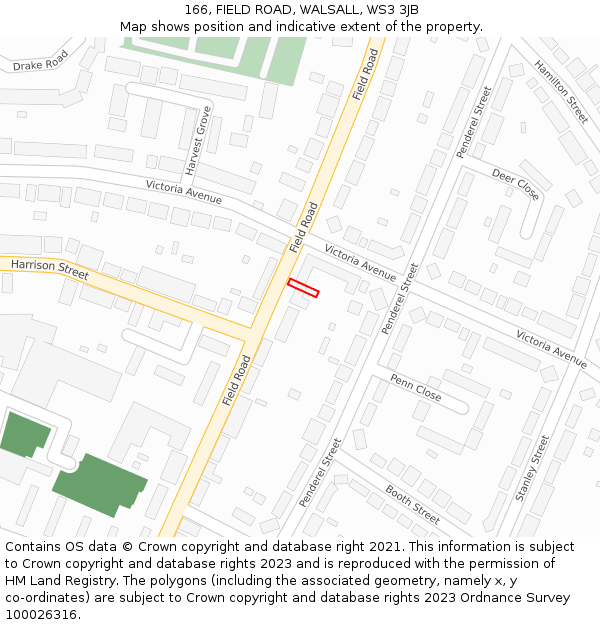 166, FIELD ROAD, WALSALL, WS3 3JB: Location map and indicative extent of plot