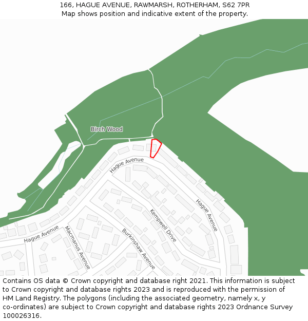 166, HAGUE AVENUE, RAWMARSH, ROTHERHAM, S62 7PR: Location map and indicative extent of plot