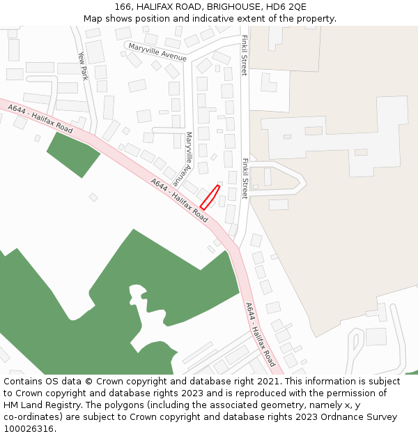 166, HALIFAX ROAD, BRIGHOUSE, HD6 2QE: Location map and indicative extent of plot