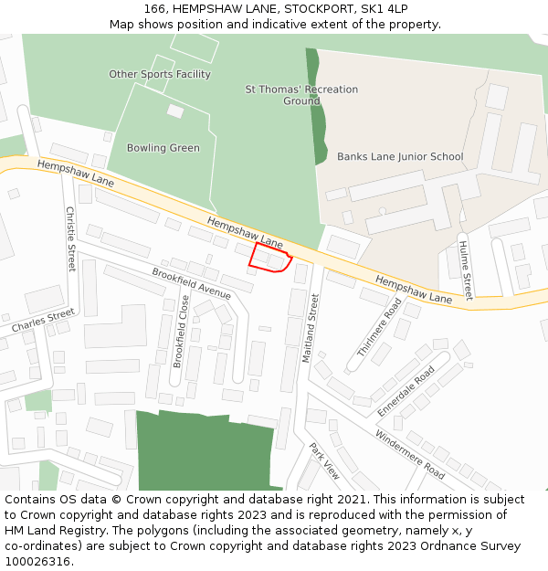 166, HEMPSHAW LANE, STOCKPORT, SK1 4LP: Location map and indicative extent of plot