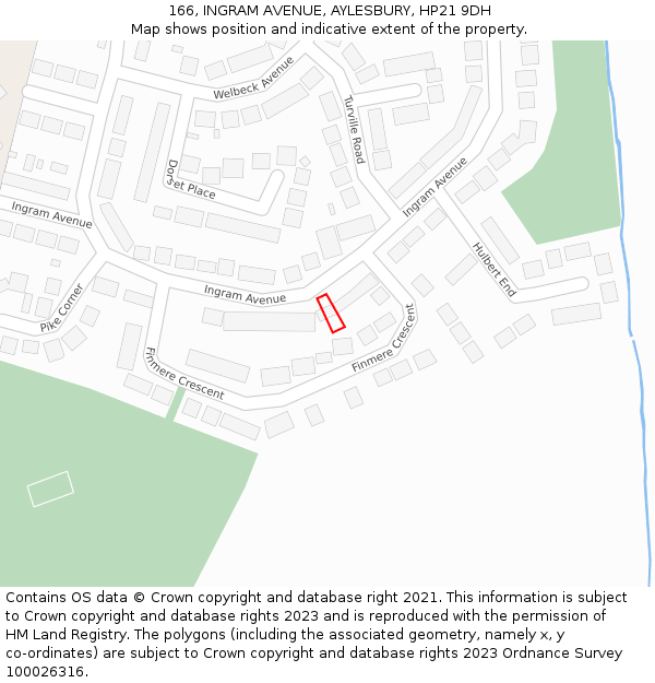 166, INGRAM AVENUE, AYLESBURY, HP21 9DH: Location map and indicative extent of plot
