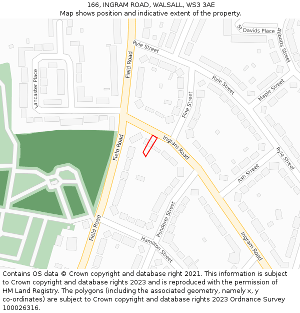 166, INGRAM ROAD, WALSALL, WS3 3AE: Location map and indicative extent of plot