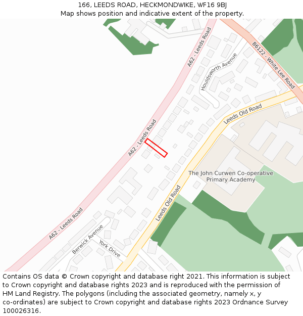 166, LEEDS ROAD, HECKMONDWIKE, WF16 9BJ: Location map and indicative extent of plot