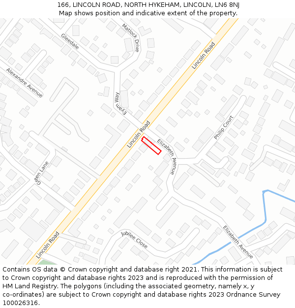 166, LINCOLN ROAD, NORTH HYKEHAM, LINCOLN, LN6 8NJ: Location map and indicative extent of plot