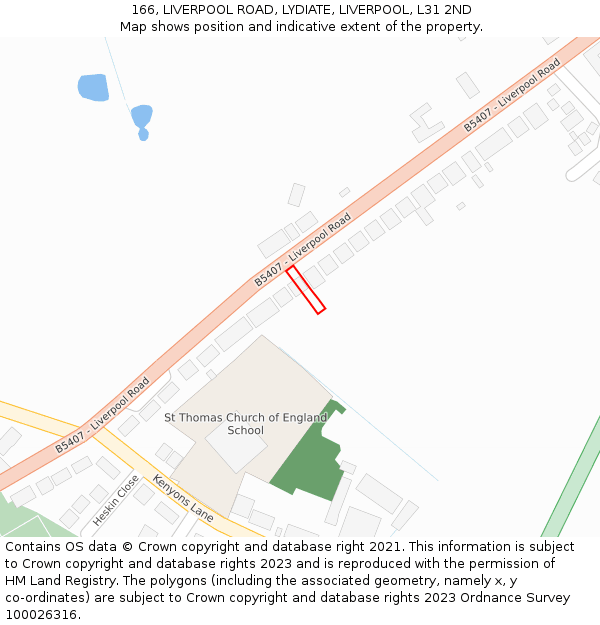 166, LIVERPOOL ROAD, LYDIATE, LIVERPOOL, L31 2ND: Location map and indicative extent of plot