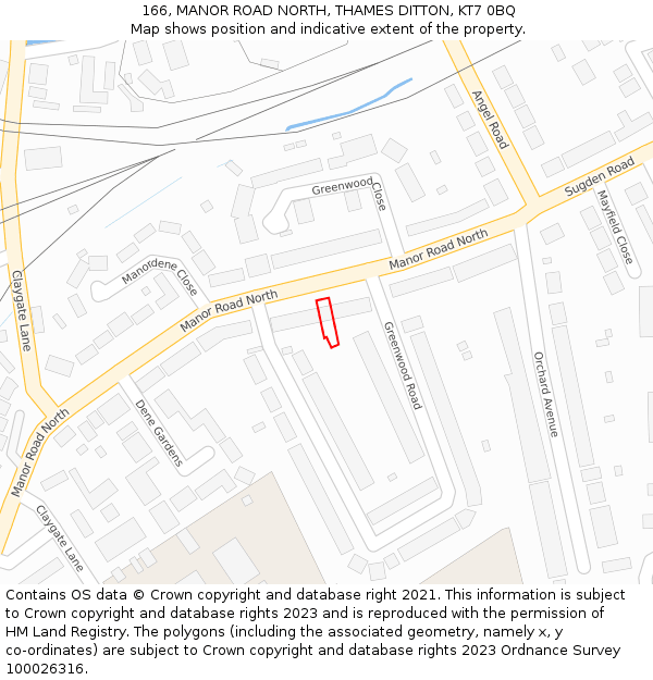 166, MANOR ROAD NORTH, THAMES DITTON, KT7 0BQ: Location map and indicative extent of plot