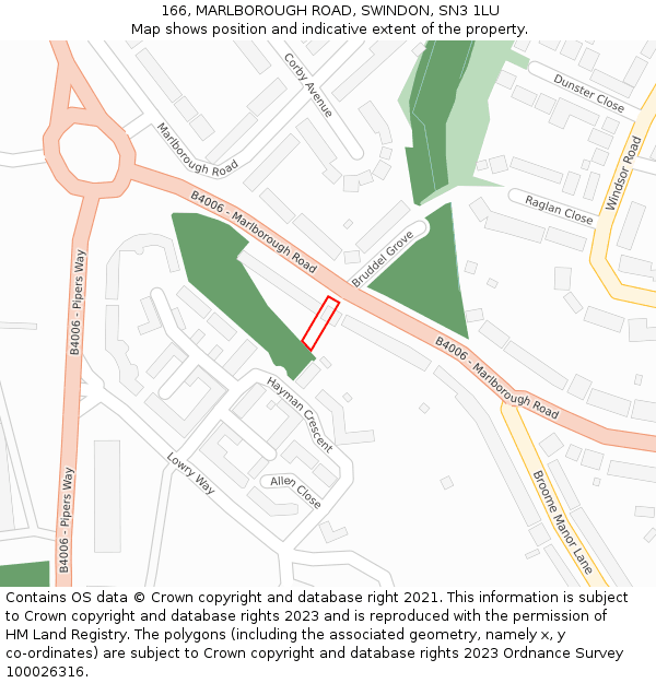 166, MARLBOROUGH ROAD, SWINDON, SN3 1LU: Location map and indicative extent of plot