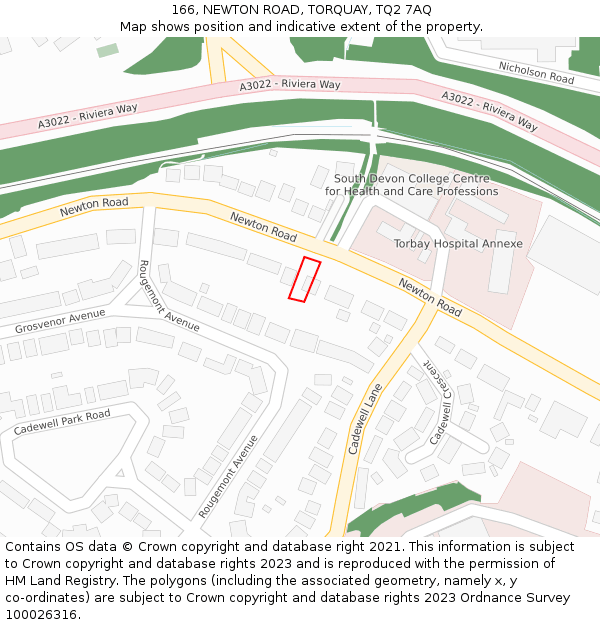 166, NEWTON ROAD, TORQUAY, TQ2 7AQ: Location map and indicative extent of plot