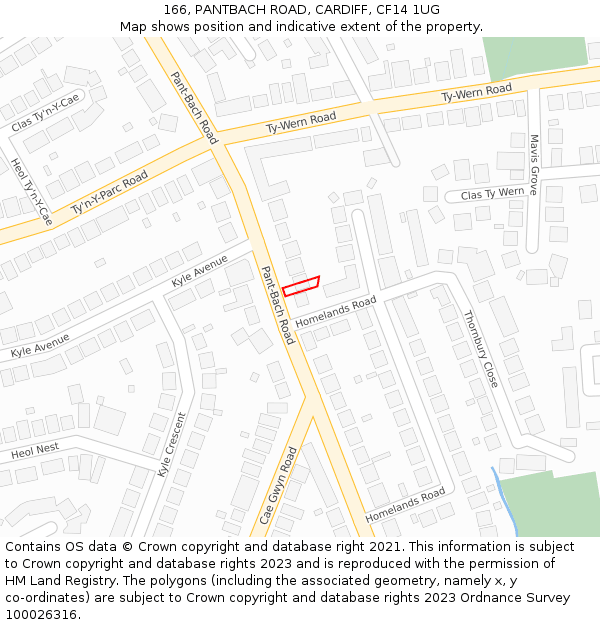 166, PANTBACH ROAD, CARDIFF, CF14 1UG: Location map and indicative extent of plot