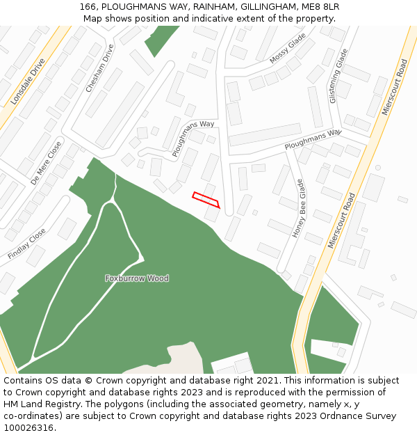 166, PLOUGHMANS WAY, RAINHAM, GILLINGHAM, ME8 8LR: Location map and indicative extent of plot