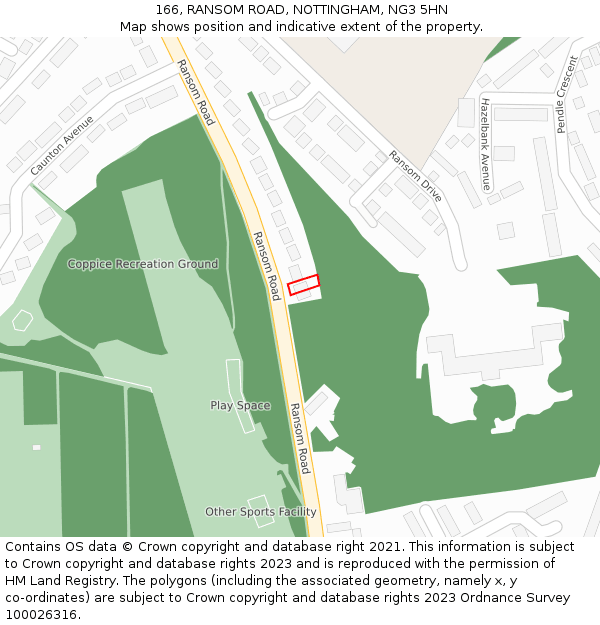 166, RANSOM ROAD, NOTTINGHAM, NG3 5HN: Location map and indicative extent of plot