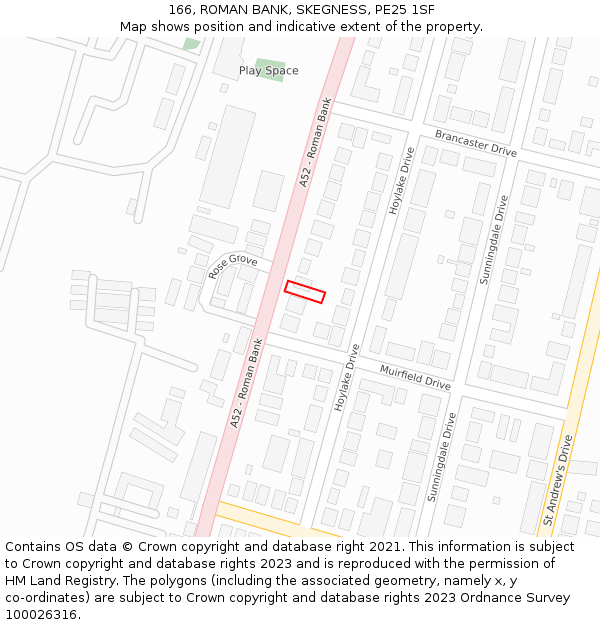 166, ROMAN BANK, SKEGNESS, PE25 1SF: Location map and indicative extent of plot