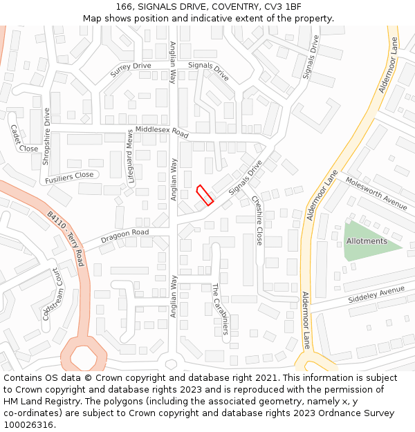166, SIGNALS DRIVE, COVENTRY, CV3 1BF: Location map and indicative extent of plot