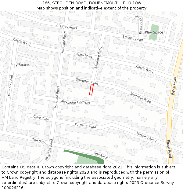 166, STROUDEN ROAD, BOURNEMOUTH, BH9 1QW: Location map and indicative extent of plot