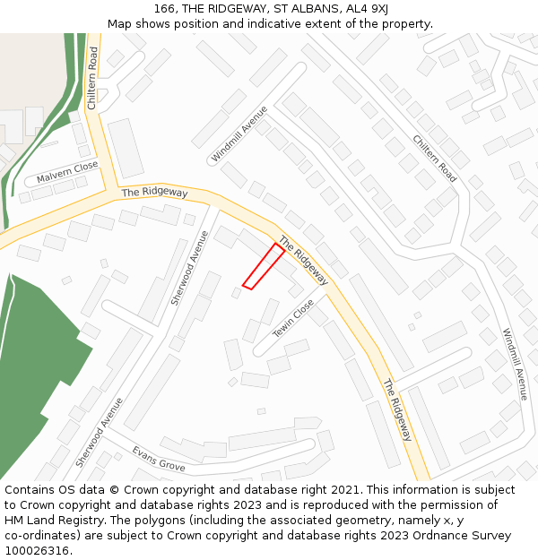 166, THE RIDGEWAY, ST ALBANS, AL4 9XJ: Location map and indicative extent of plot