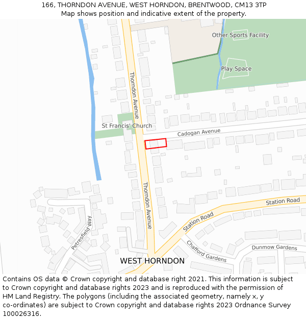 166, THORNDON AVENUE, WEST HORNDON, BRENTWOOD, CM13 3TP: Location map and indicative extent of plot