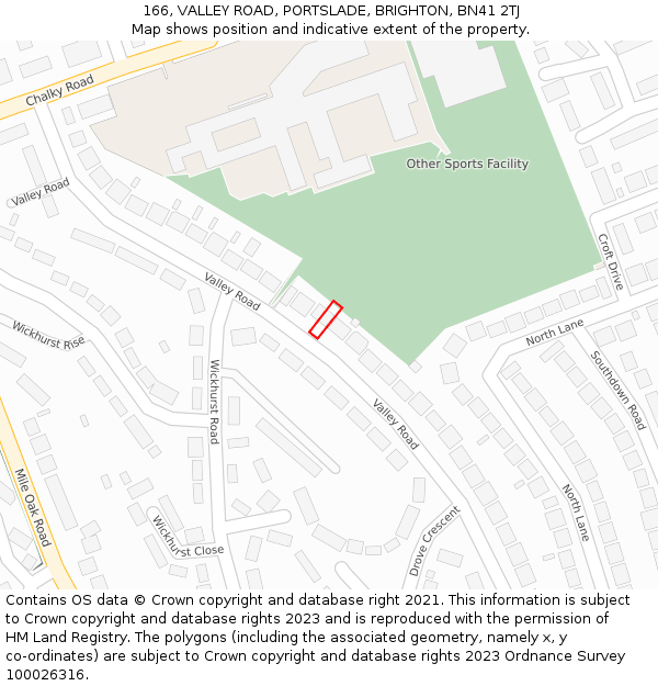 166, VALLEY ROAD, PORTSLADE, BRIGHTON, BN41 2TJ: Location map and indicative extent of plot