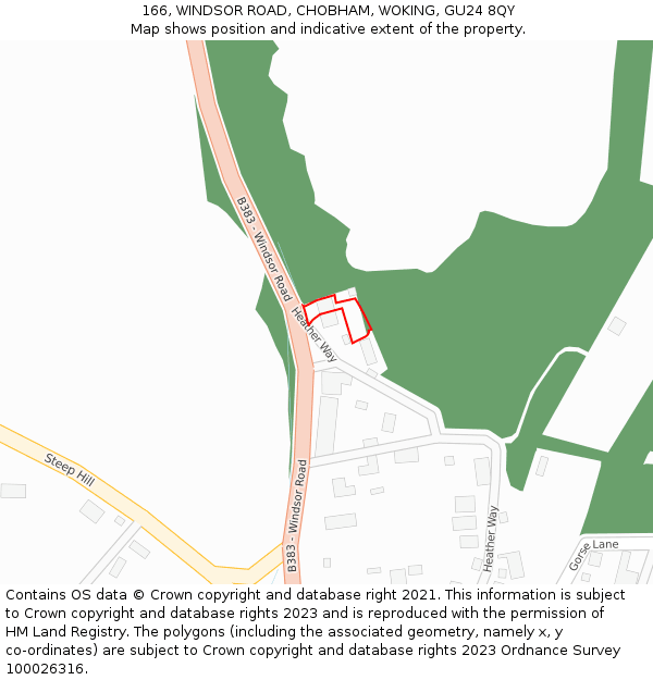 166, WINDSOR ROAD, CHOBHAM, WOKING, GU24 8QY: Location map and indicative extent of plot