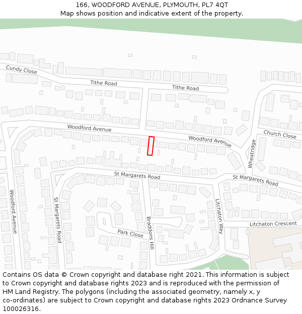 166, WOODFORD AVENUE, PLYMOUTH, PL7 4QT: Location map and indicative extent of plot