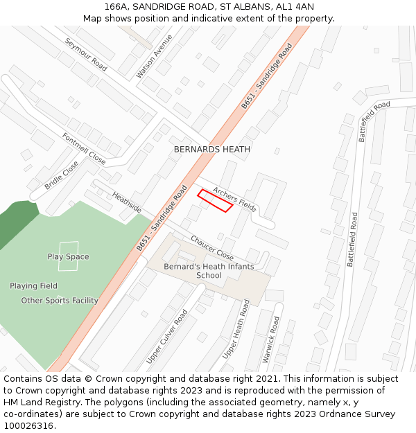 166A, SANDRIDGE ROAD, ST ALBANS, AL1 4AN: Location map and indicative extent of plot