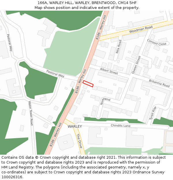 166A, WARLEY HILL, WARLEY, BRENTWOOD, CM14 5HF: Location map and indicative extent of plot