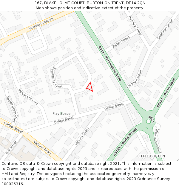 167, BLAKEHOLME COURT, BURTON-ON-TRENT, DE14 2QN: Location map and indicative extent of plot
